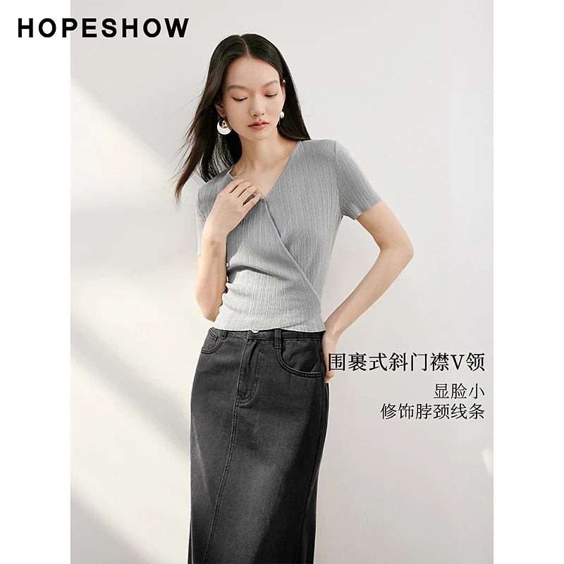 红袖后镂空围裹式V领套头针织衫90124170103