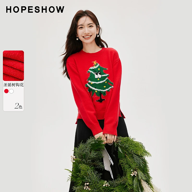 【籽言专属】红袖圣诞主题圆领套头针织衫90123420102