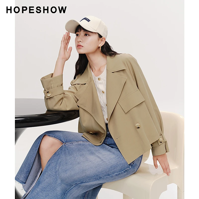 红袖春季2024短款新款女装小个子双排扣双层领短风衣89124050703