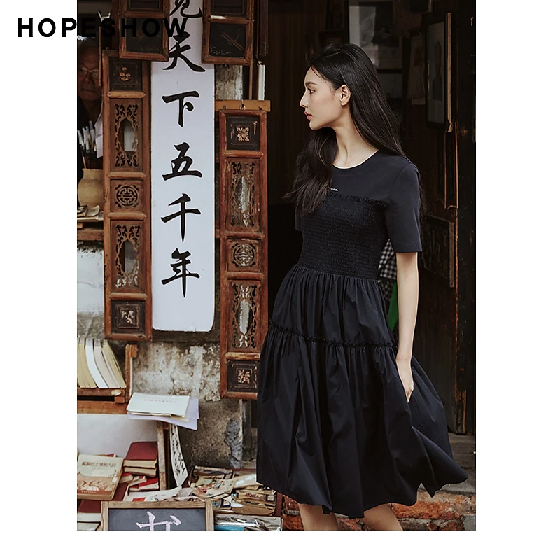 【唐长老专属】红袖字母标X收腰圆领套头连衣裙89123141605