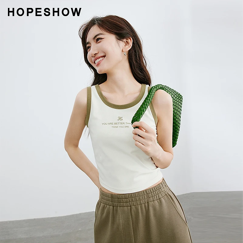 红袖春季2024新款女装 撞色字母印花圆领套头背心90124020205