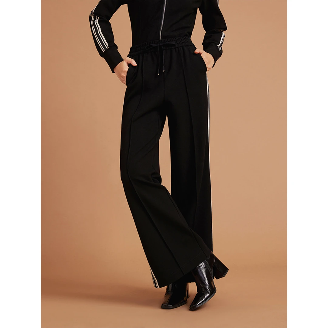 红袖撞色边开叉抽绳直筒长裤89623421211