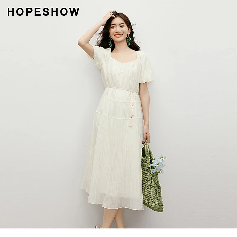 【苏苏专属】红袖收腰插肩袖钻石领套头连衣裙90124171603