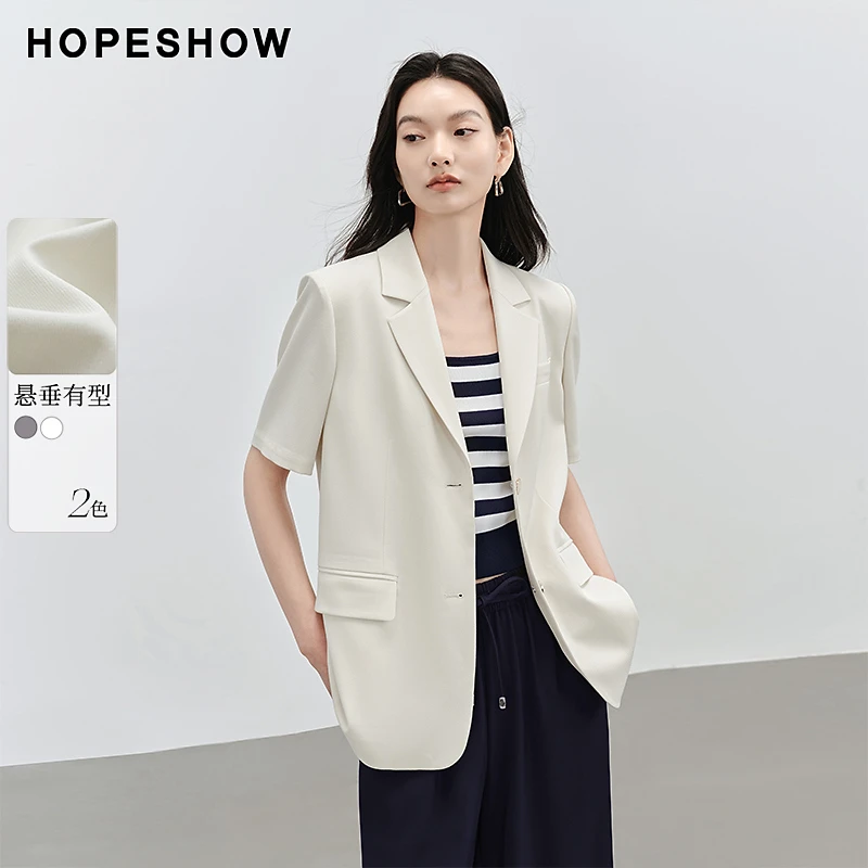 红袖夏季2024新款女装 单排扣翻领一手长短袖西装90124122201气质