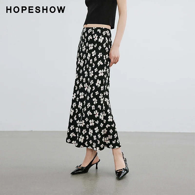 红袖春季2024复古新款女装气质印花侧拉鱼尾半身裙90124061501