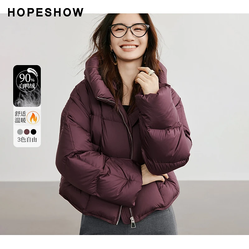 红袖冬季2024新款女装 珩线落肩拉链连帽羽绒服90124350904舒适