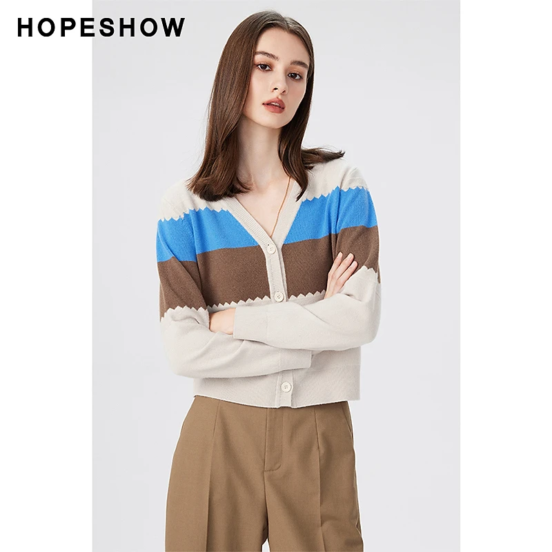 《李易行》红袖条纹单排扣V领时尚针织开衫89223300104