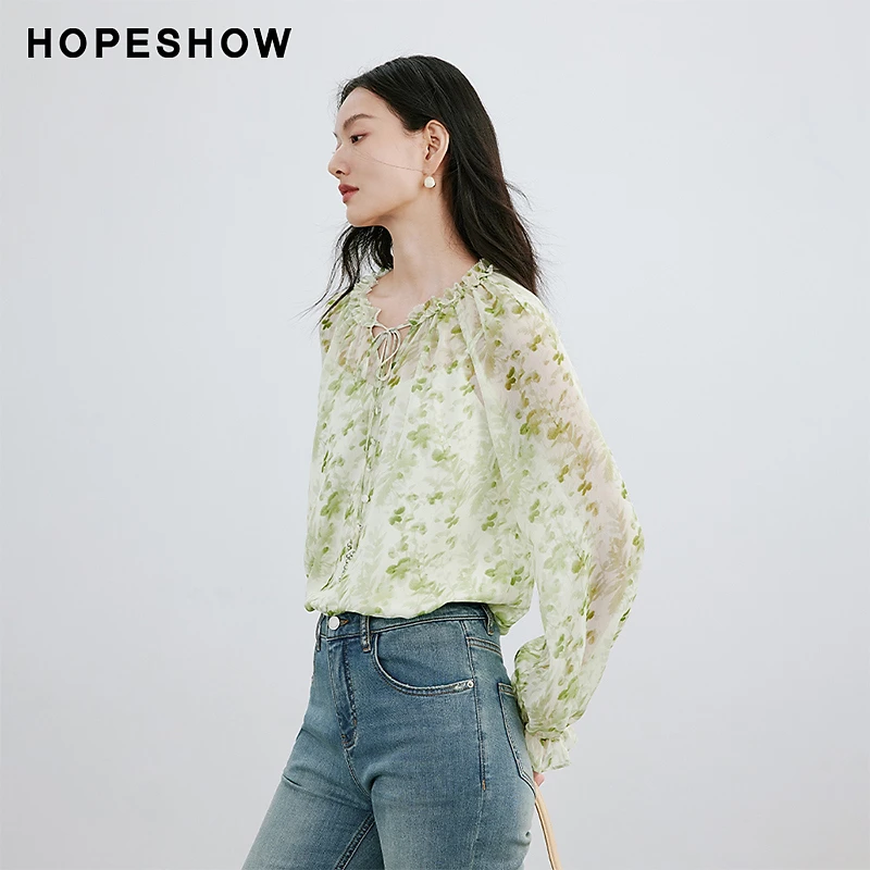 《李易行》红袖印花插肩抽褶圆领套头上衣90124062003