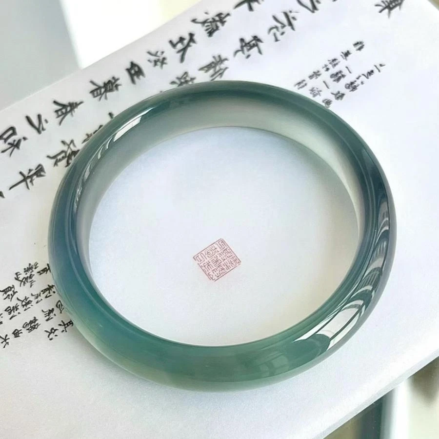 【专属】天然库里蓝冰透玛瑙玉髓手镯正圈远山黛镯子首饰多样性发一
