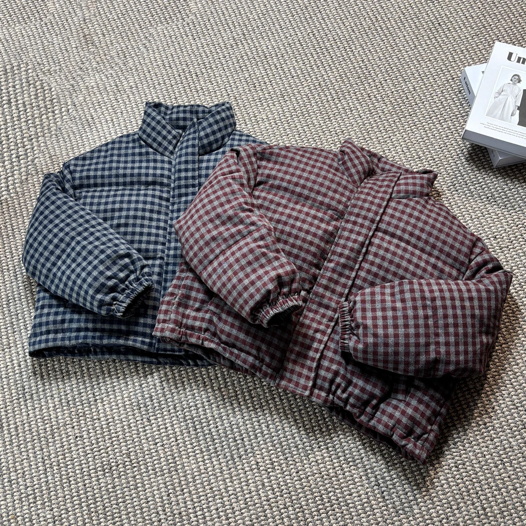 X12 冬季新款时尚立领格子棉服简约大气宽松休闲百搭棉衣外套