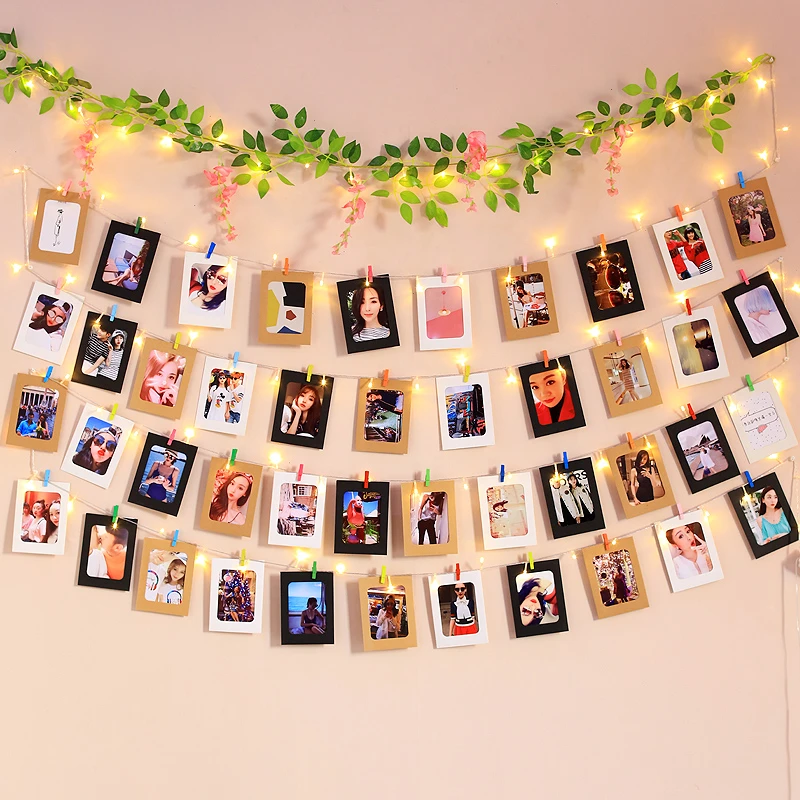 网红照片墙diy相框彩色冲印房间LED灯串麻绳夹子少女心装饰免打孔
