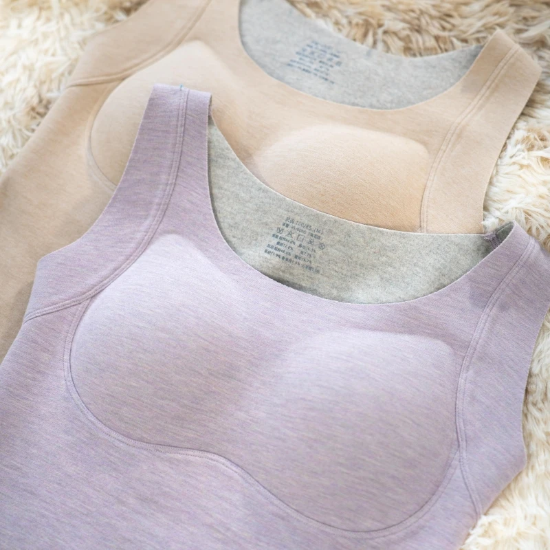【羊绒蚕丝背心】固定杯小胸不空杯大胸不压杯无痕女士秋冬保暖背心
