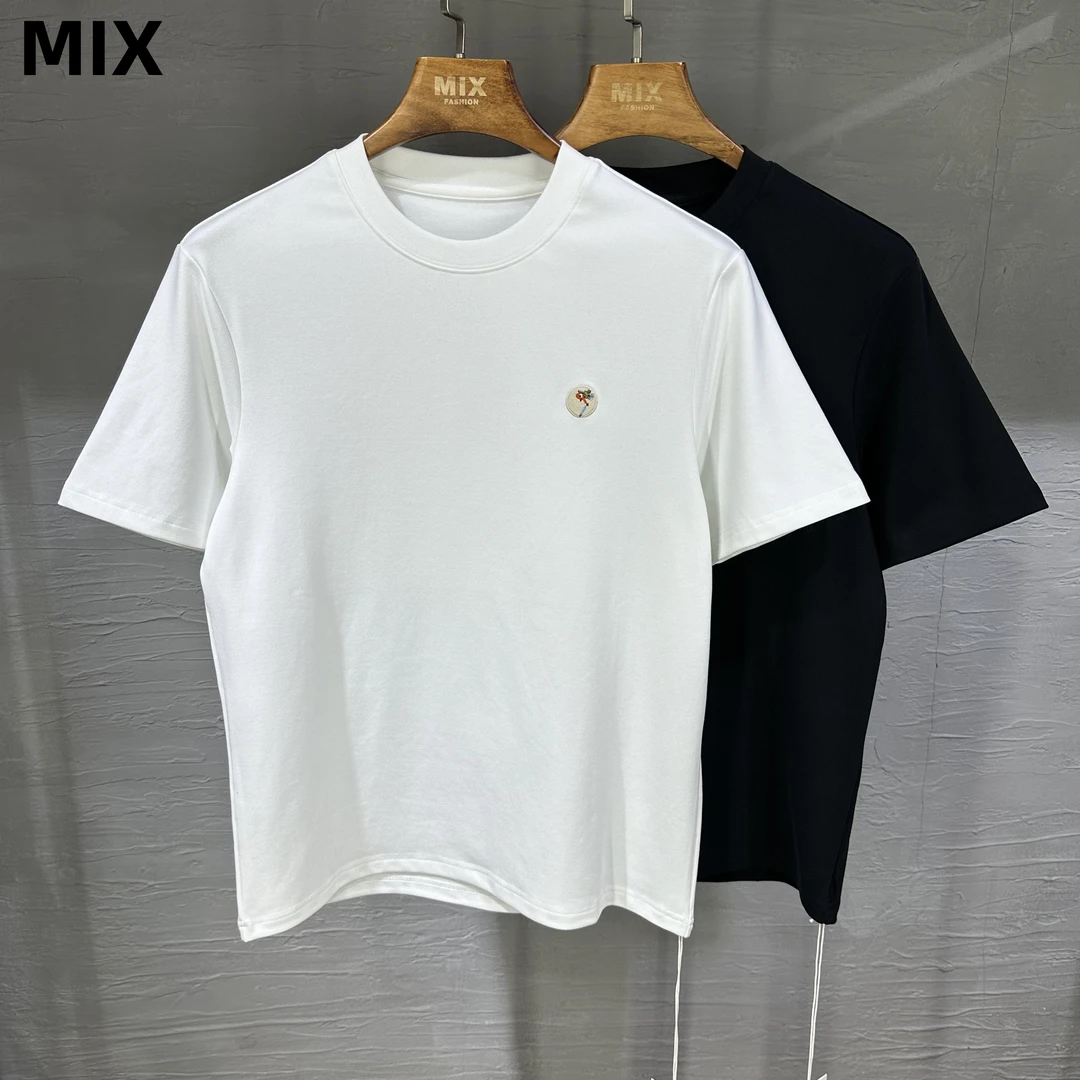 秋季加厚简约刺绣打底短袖超柔亲肤男士打底衫合身版型6013