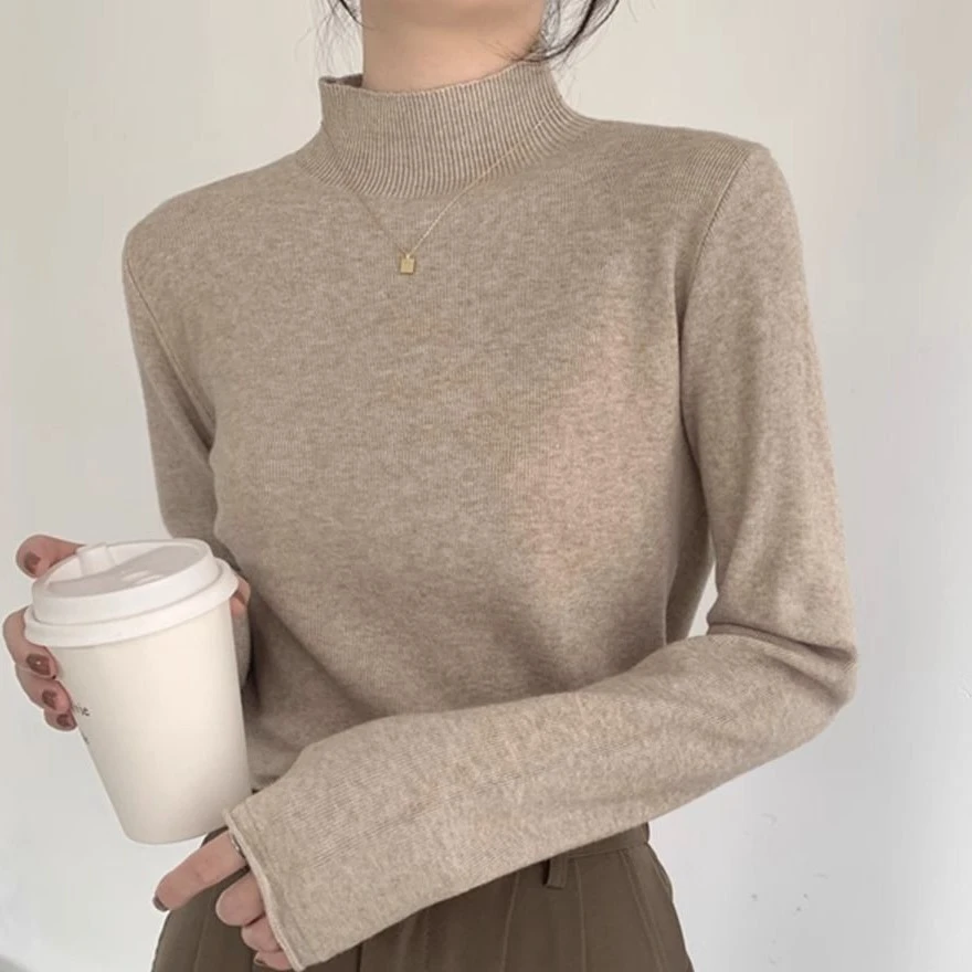 气质半高领内搭早春秋冬季2025宽松软糯针织毛衣女韩版打底衫上衣