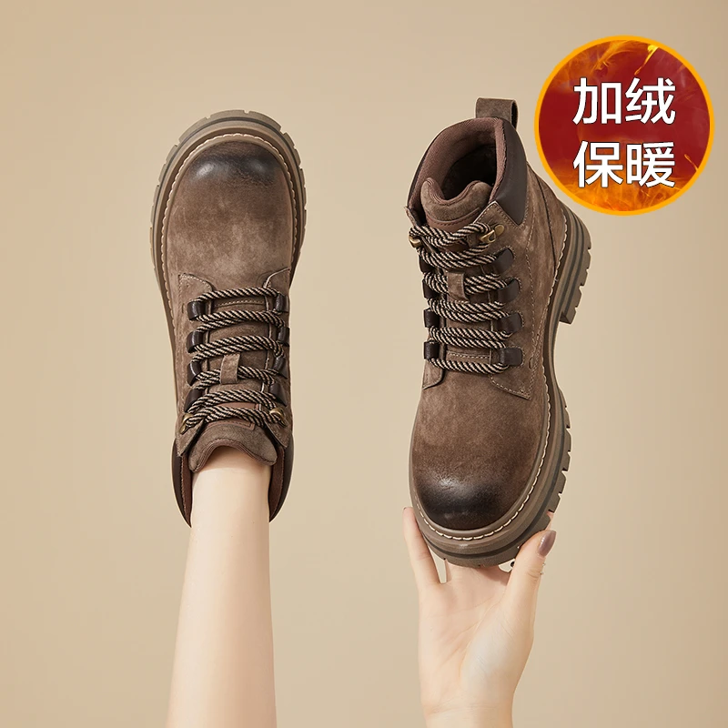 达芙妮时尚马丁靴女2025新款英伦风秋冬登山加绒短靴厚底工装靴子