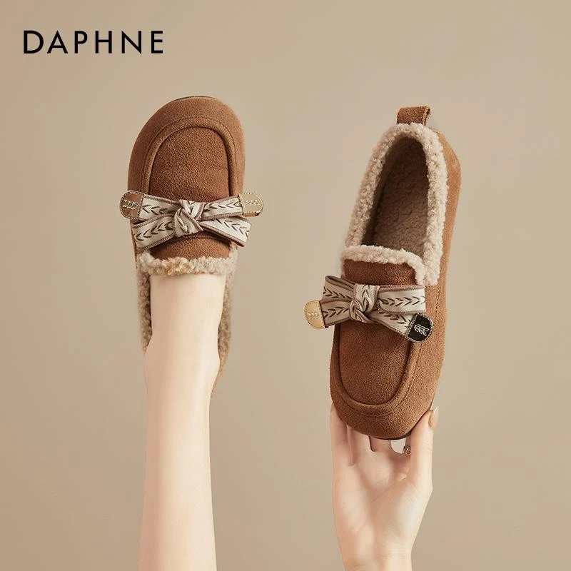 达芙妮真皮豆豆鞋女款2025新款爆款加绒一脚蹬时尚女士软底休闲鞋