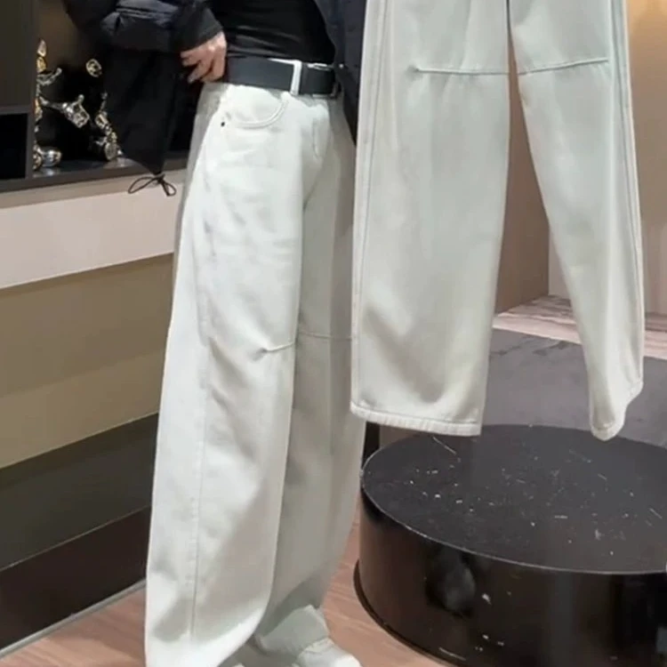 2024秋季新款梨形身材宽松显瘦牛仔裤女大码小个子高腰窄版阔腿裤