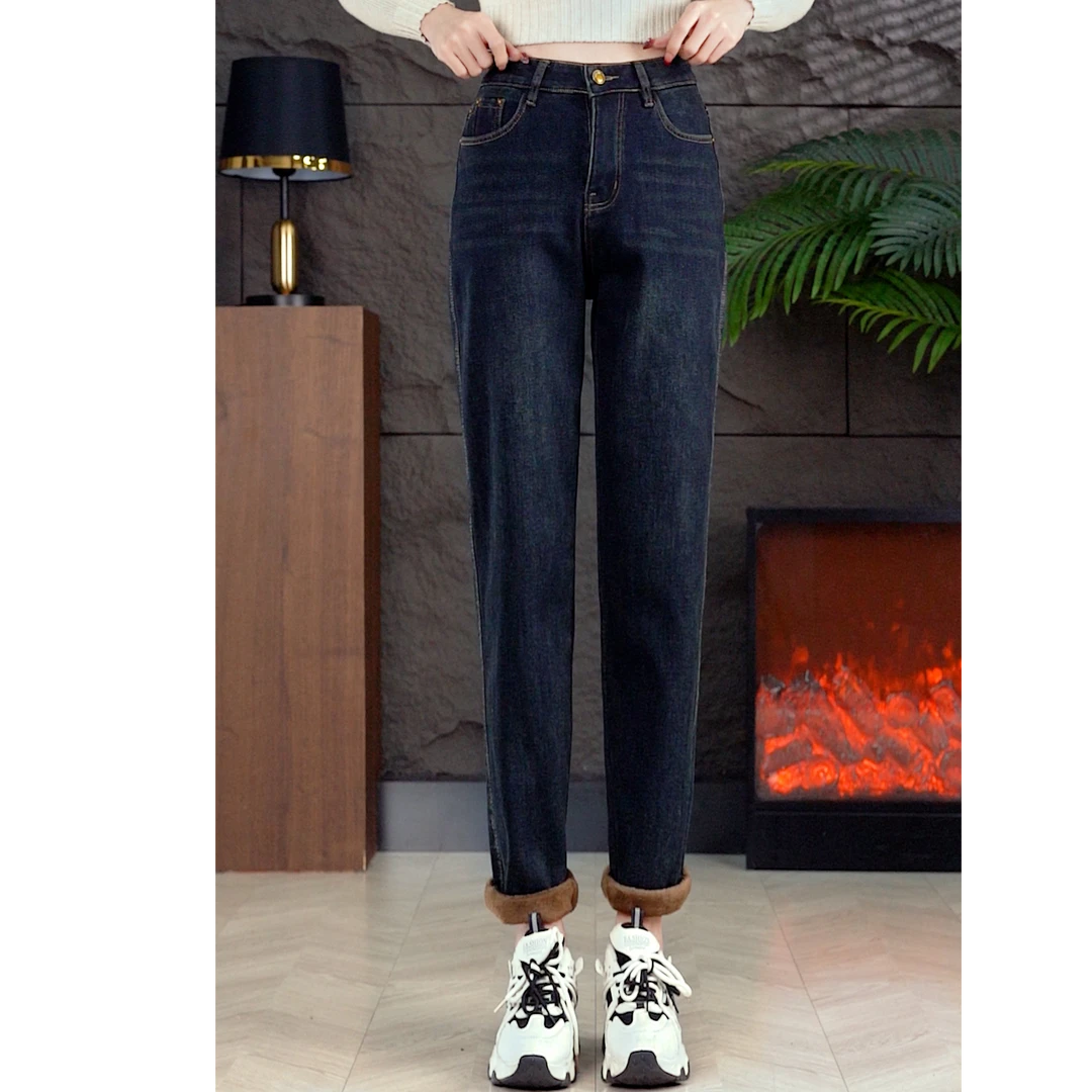 加绒高腰哈伦遮肉显瘦修身牛仔裤秋冬休闲百搭时尚水洗牛仔裤子