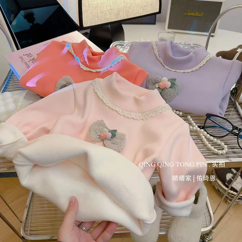 秋冬季新款女童打底衫加绒加厚儿童内搭洋气保暖上衣女宝一体绒