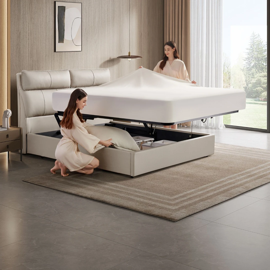 芝华仕现代简约主卧真皮床大气软包双人床互不打扰榻榻米C296单床