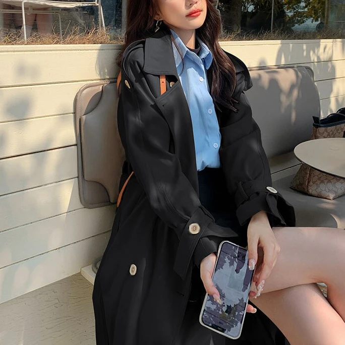 (万达专柜)宽松休闲英伦风风衣 英伦风高级垂感大衣(23138)-N