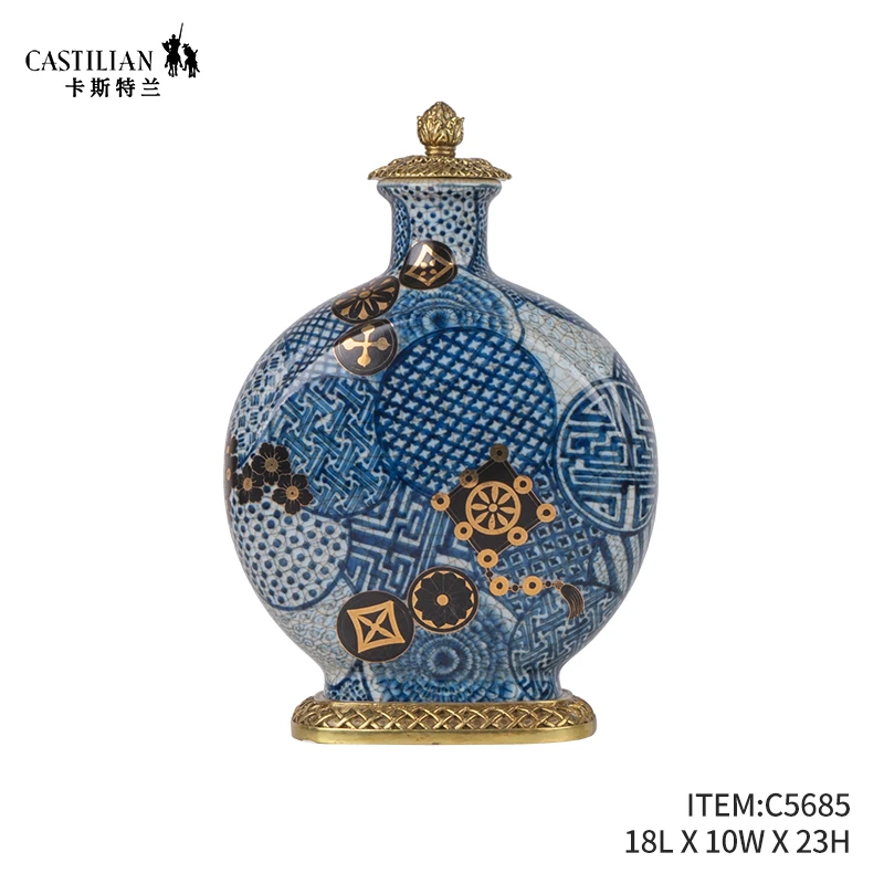 castilian/卡斯特兰欧法式美日式青花手绘陶瓷配铜餐桌茶摆件
