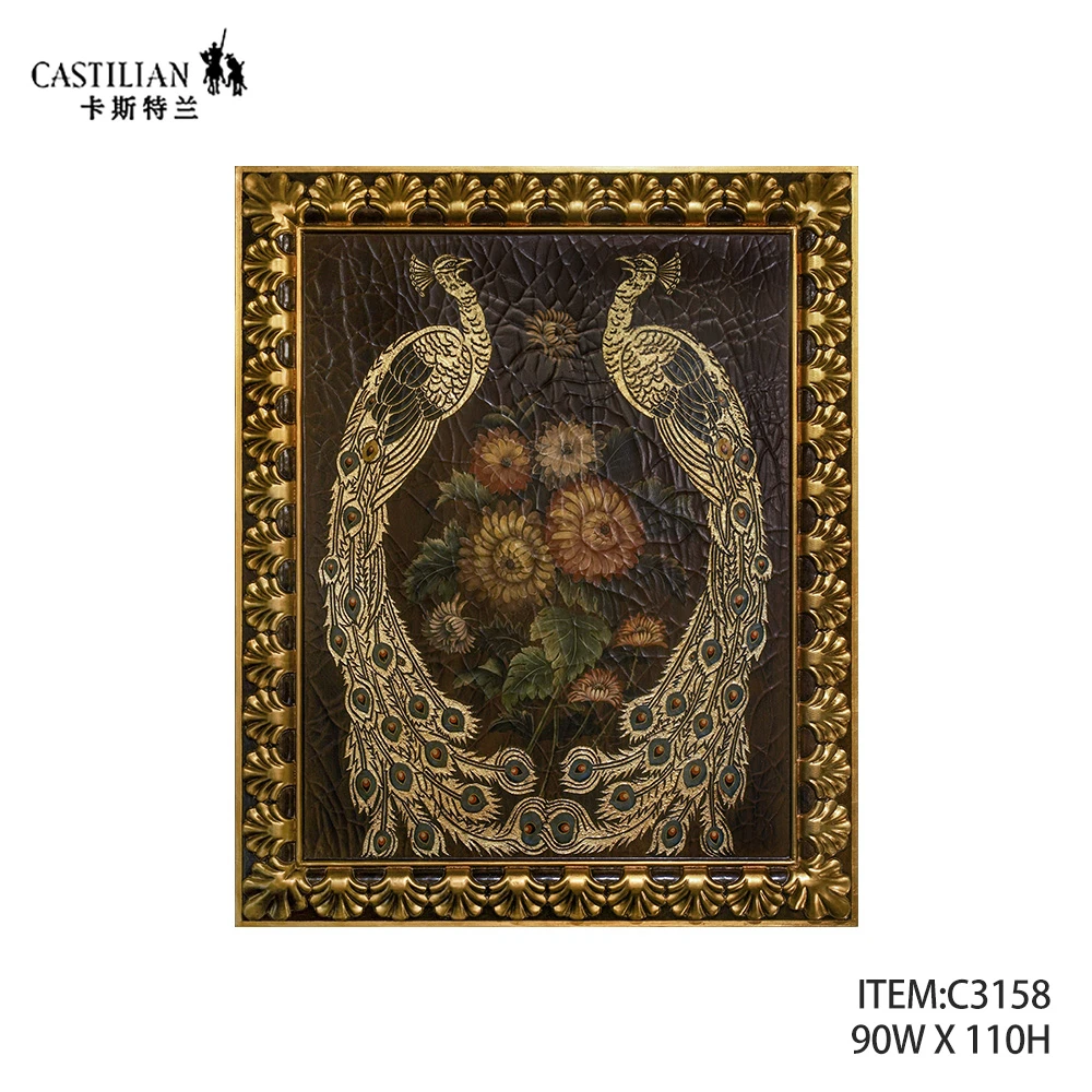 castilian/卡斯特兰孔雀复古欧美法式家居挂画别墅客厅玄关工艺画