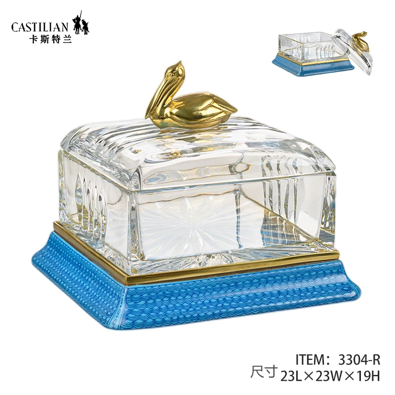 castilian/卡斯特兰欧美法式铜配水晶客厅餐桌糕点心盒果盘3304-R