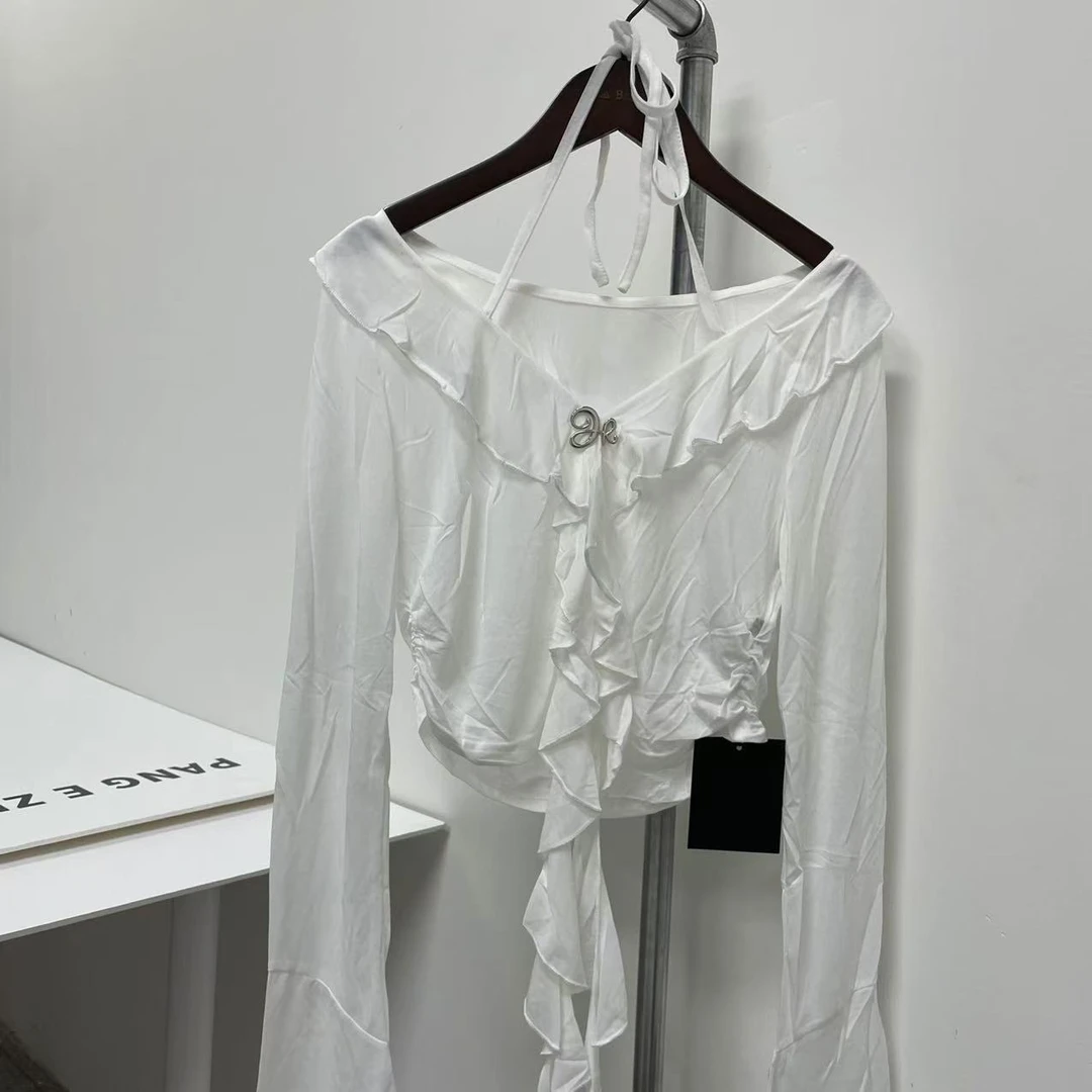 [胖鹅张]薄纱设计感荷叶边长袖上衣 #6285[实物以直播间展示为准]