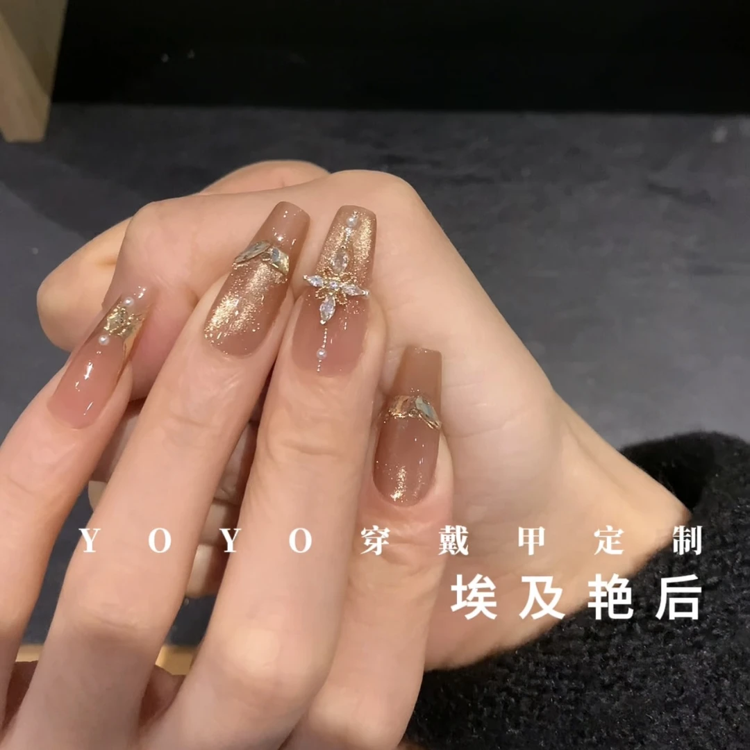 【埃及艳后】纯手工制作秋冬气质手绘渐变可拆卸穿戴甲