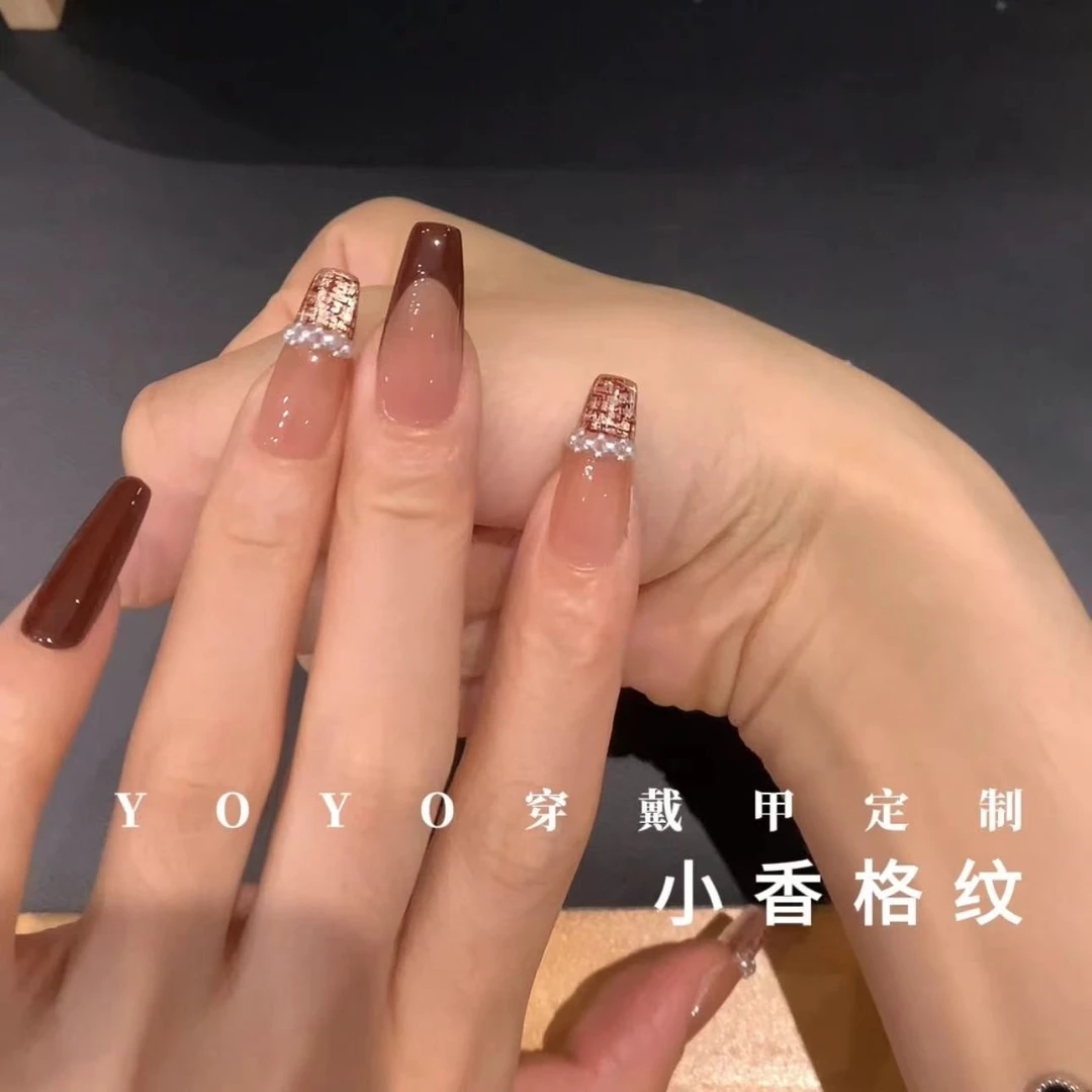 【小香格纹】纯手工制作猫眼爆闪高级红轻奢款可拆卸穿戴甲