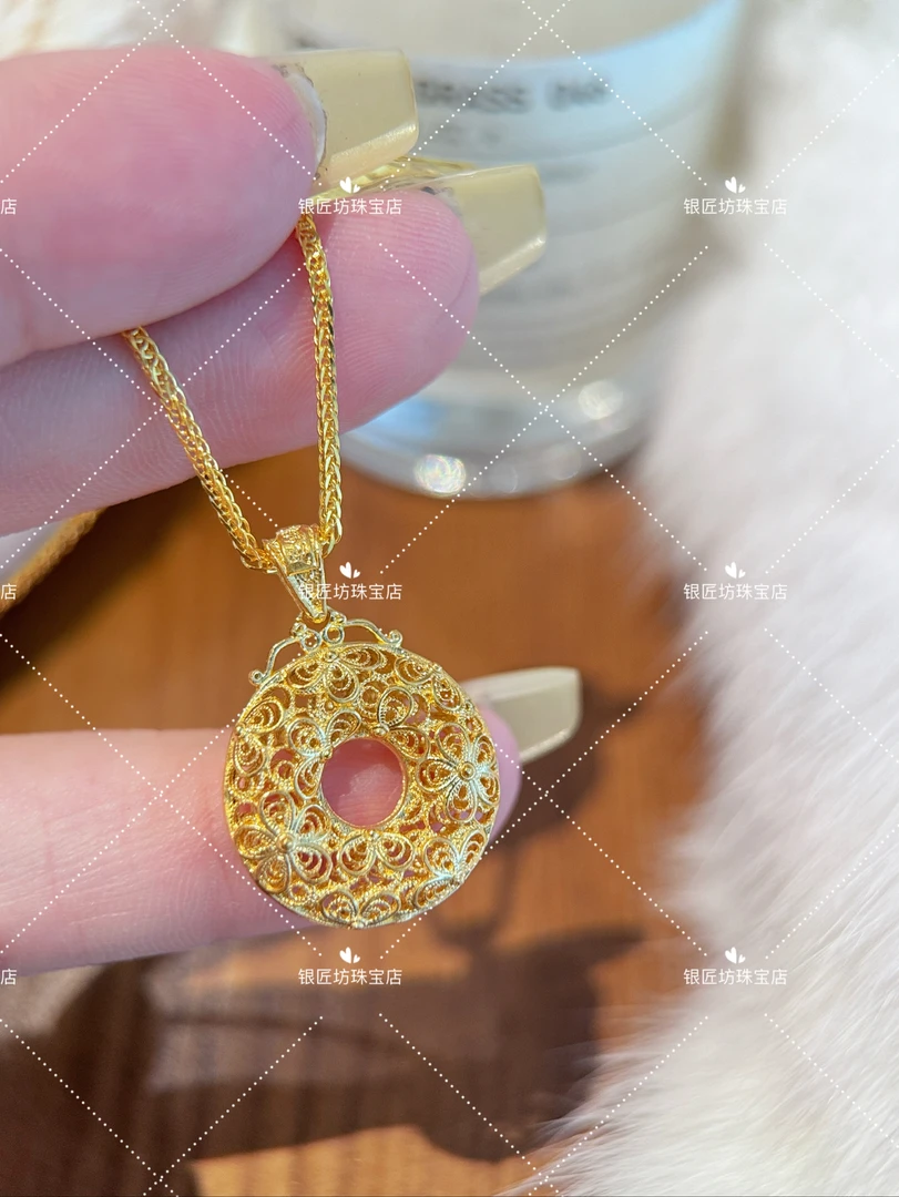 吊坠足银 足银990 【黄色繁花似锦平安扣】单吊坠