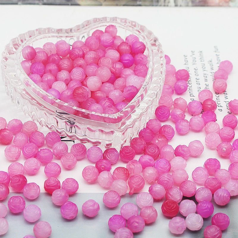 8mm渐变果冻玫瑰珠手工花串珠材料diy 樱花杜鹃花海棠花花心