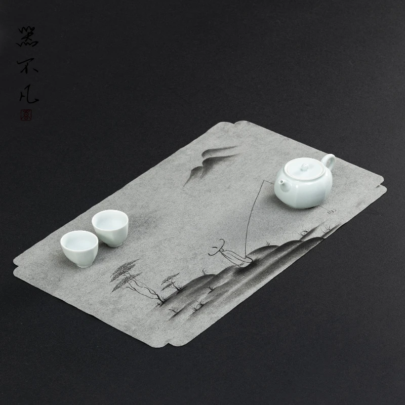 防水立体麻布禅意布艺桌旗中国风手绘小干泡席茶道茶巾茶盘垫茶铺