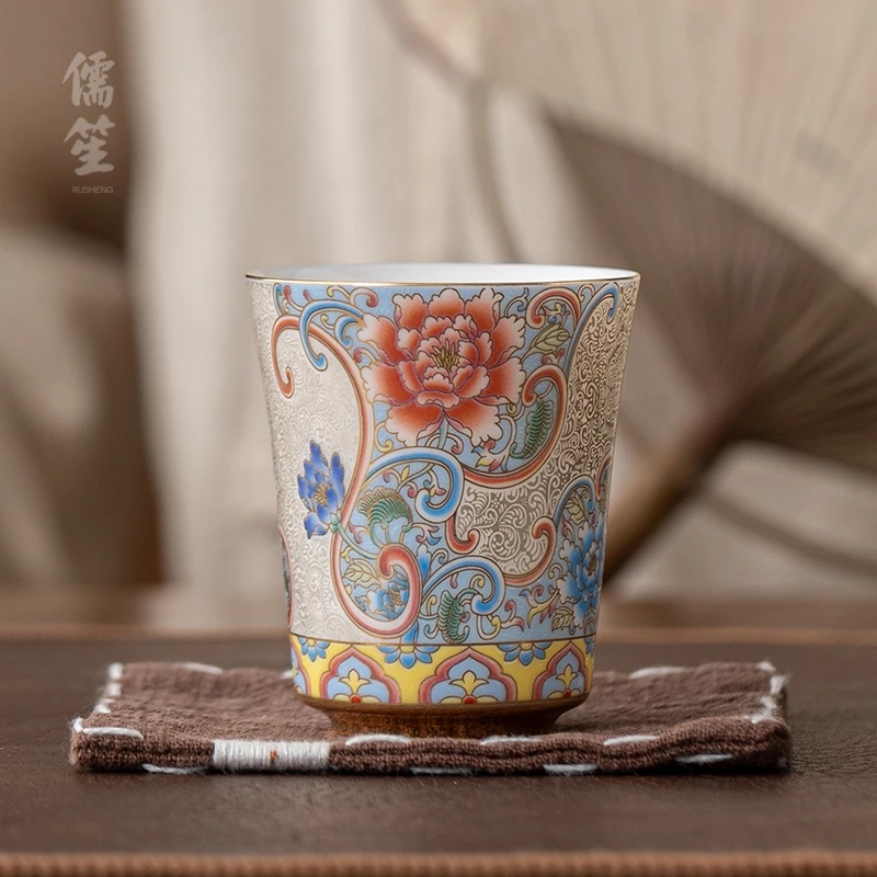 儒笙掐丝银品茗杯珐琅彩主人杯个人专用茶杯家用陶瓷茶具主人茶杯