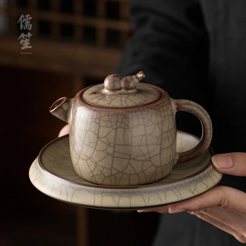 复古传世哥窑茶壶陶瓷茶具家用高端泡茶壶可送礼侘寂风茶器