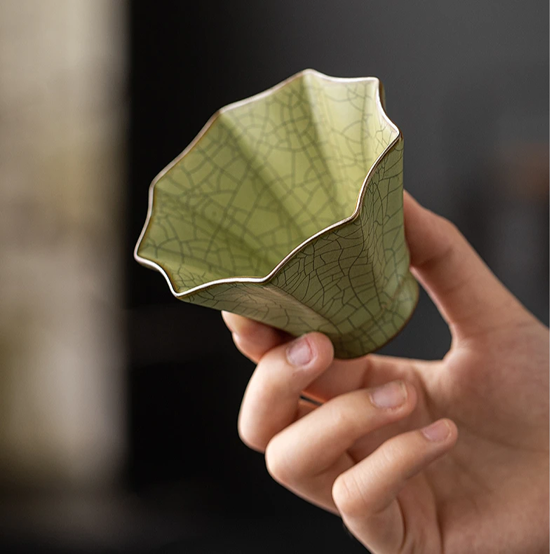 儒笙主人茶杯手工陶瓷茶盏高端主人杯茶具花口杯专用茶杯泉德堂