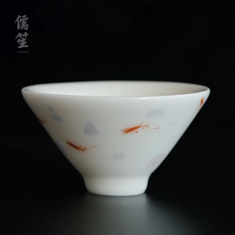 儒笙手绘羊脂玉白瓷主人杯陶瓷中式高档个人专用茶杯品茗杯徐福坤