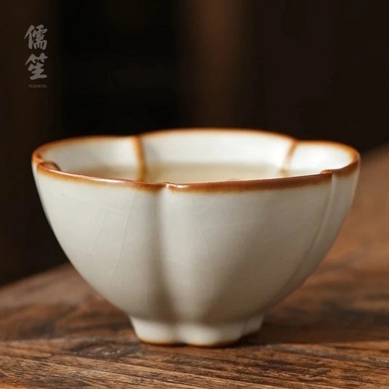 儒笙汝窑含笑杯开片可养茶线陶瓷茶具柏韵喝茶杯主人杯 邱卫国