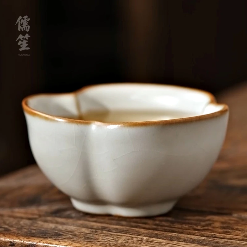 儒笙豆黄汝窑杜鹃杯开片养陶瓷茶具柏韵个人专用茶杯主人杯邱卫国
