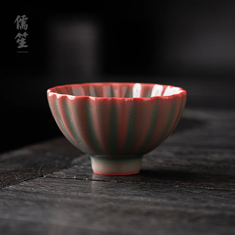 儒笙红情绿意主人杯大杯女男士陶瓷品茗杯功夫茶高端茶盏功夫茶具