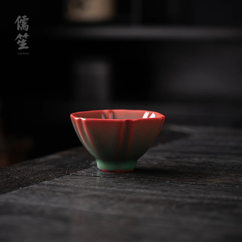 儒笙红情绿意主人杯大杯女男士陶瓷品茗杯功夫茶高端茶盏功夫茶具