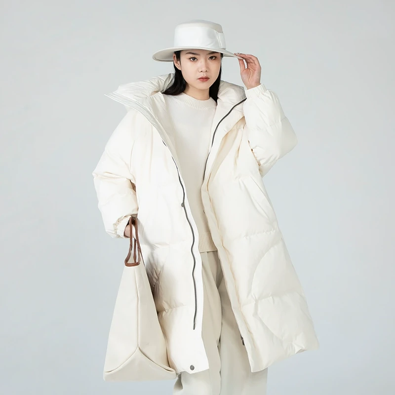 竹林石屋2023年新款503241185加厚连帽长款百搭宽松羽绒服女冬