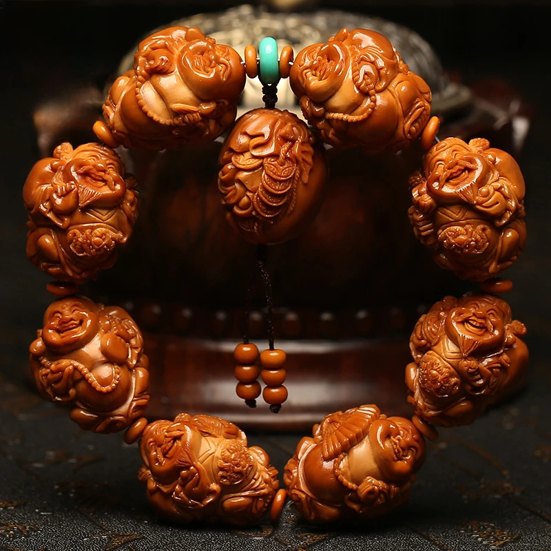 橄榄核手串23大籽财神弥勒精品核雕文玩手把件手工雕刻手链男女款