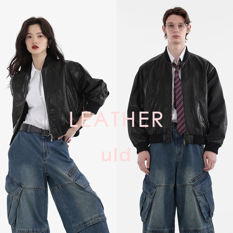 ULD/23AW 甄选收藏级包豪斯中古皮纹油腊皮衣夹克 MA-1皮衣夹克