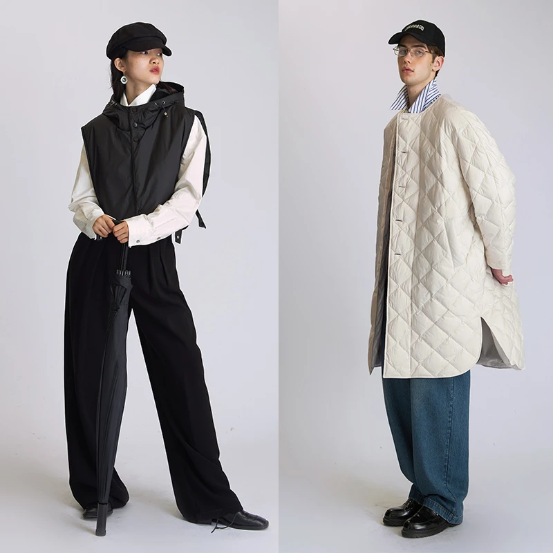 ULD/vintage芬兰菱格纹轻暖羽绒服两件套 男女同款