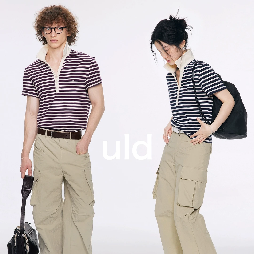 ULD/sporty复古摩登自然微褶纸感运动工装裤伞兵裤喇叭裤QC