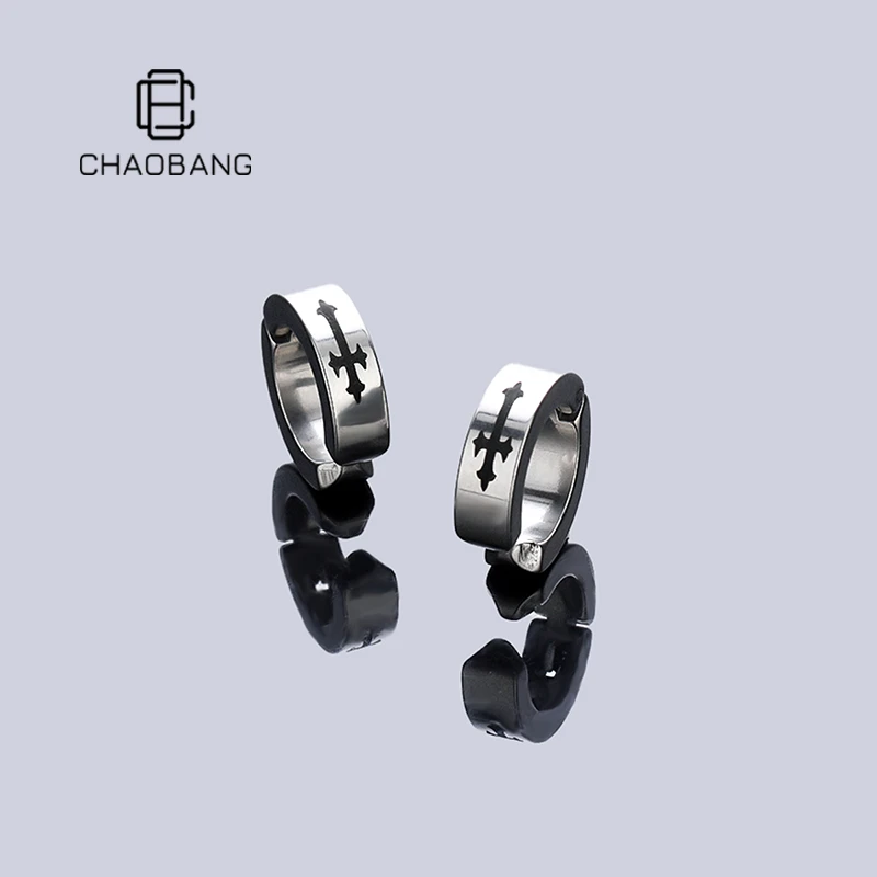 chaobang/潮邦 钛钢耳饰 十字架耳夹男无耳洞耳饰高级感ins耳骨夹