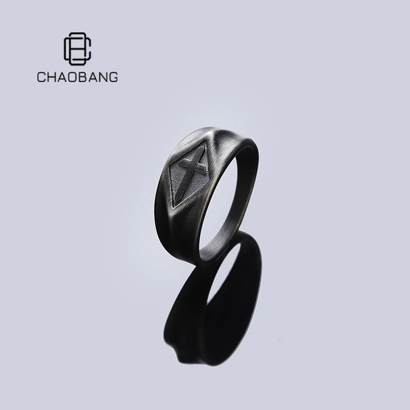 chaobang/潮邦 钛钢戒指 复古做旧十字架戒指个性指环高级感饰品