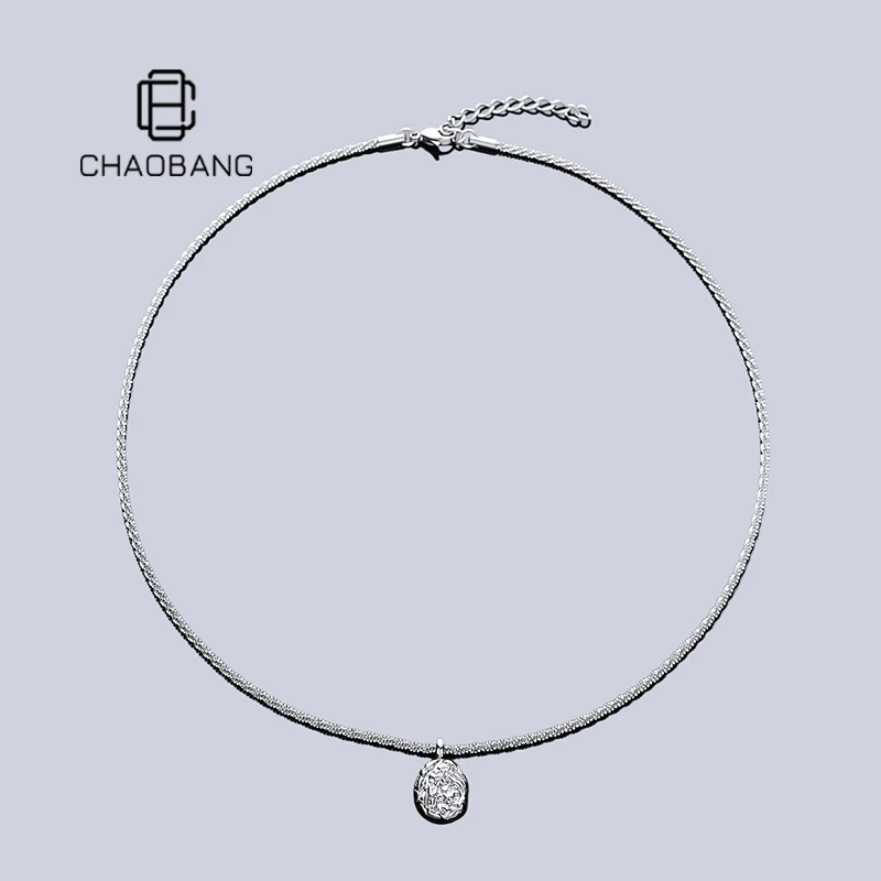 chaobang/潮邦 钛钢项链 褶皱圆饼项链男女波光粼粼高级感ins饰品